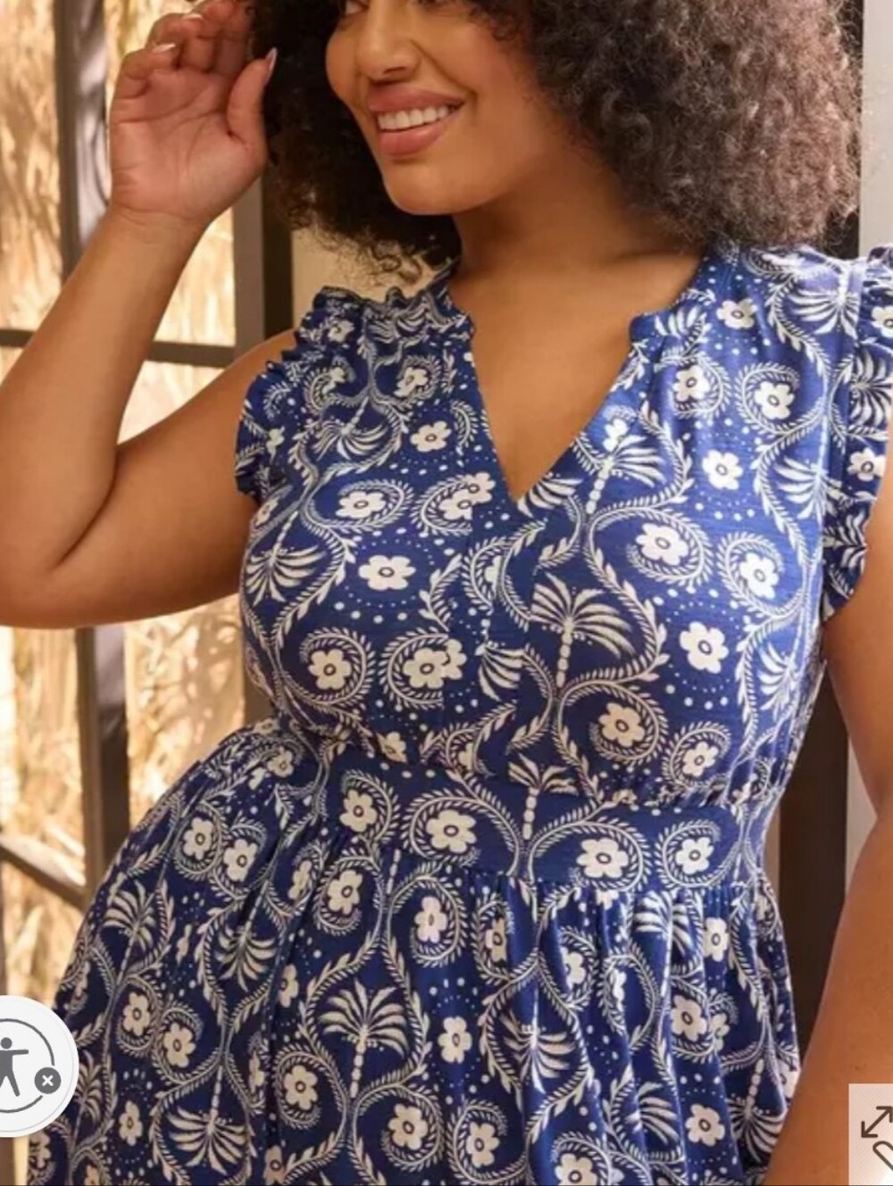 torrid Blue Floral V‑Neck Ruffle Sleeve Midi Dress - Picture 5 of 8